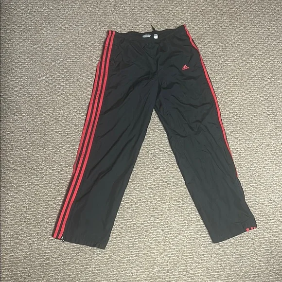 Adidas Black and Red Sweatpants with Signature Stripes - Picture 1 of 1